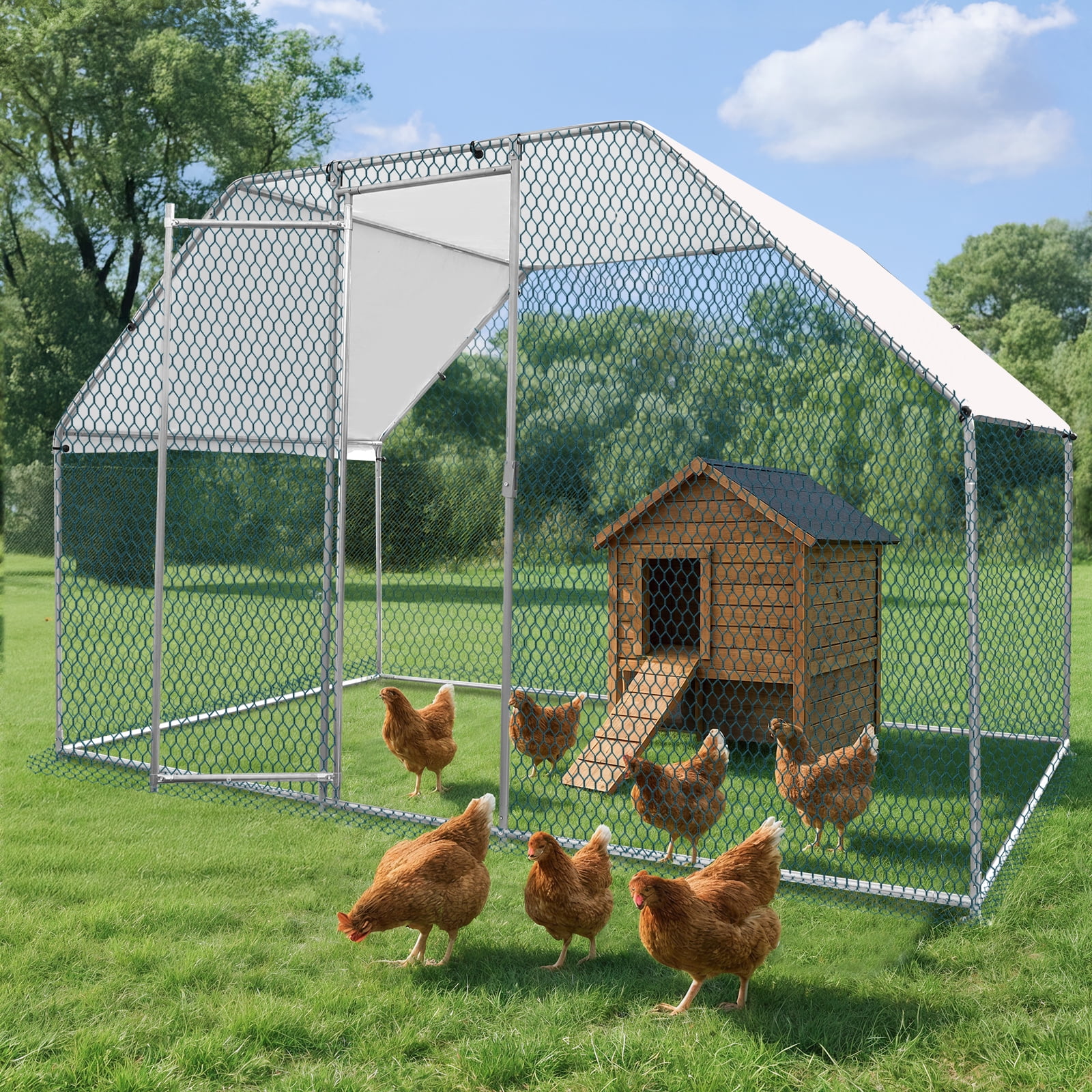 Ktaxon Chicken Coop, 6.5' x 9.8' x 6.5' Metal Poultry Cage with