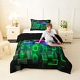 thumbnail image 4 of Manfei Green Monster Truck Twin Comforter Sets,Patchwork Geometric Plaid Bedding Set,Black Reversible,2-Piece,1 Comforter and 1 Pillowcase, 4 of 7
