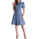 thumbnail image 2 of Vestido de mezclilla para mujer edición INSPIRE CHIC con mangas cortas abullonadas, cuello de solapa, botones y largo midi en azul claro, 2 of 6