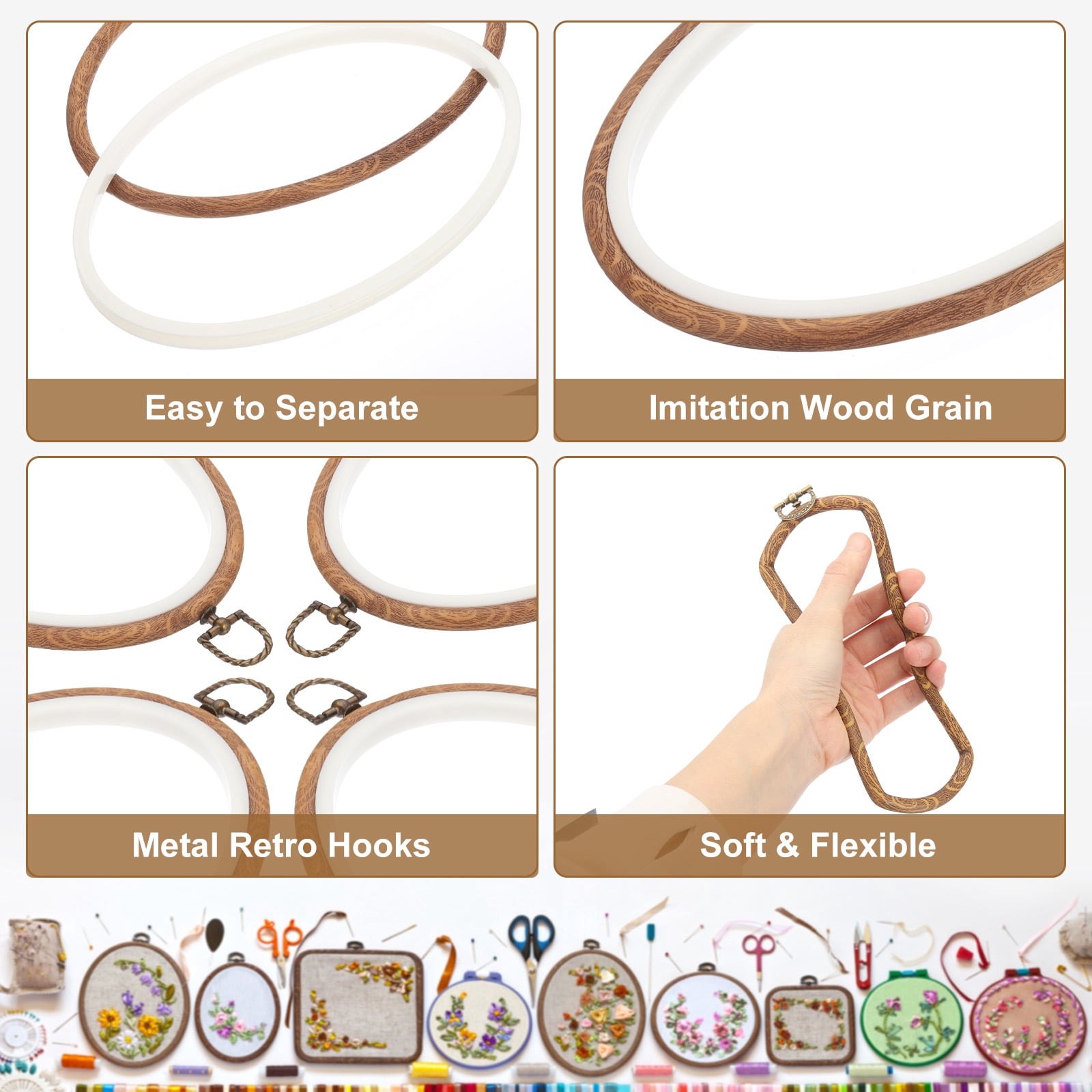 Uxcell 10 Pieces 10.2"x7.5" Embroidery Hoops Frame Imitated Wood Oval Cross Stitch Hoop Ring for Embroidery Art Craft Handy Sewing Decoration