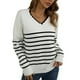 thumbnail image 2 of Suéter a rayas con cuello en V para mujer suéter informal de punto de manga larga Tops holgados para citas en casa y oficina ANGGREK Otros, 2 of 7