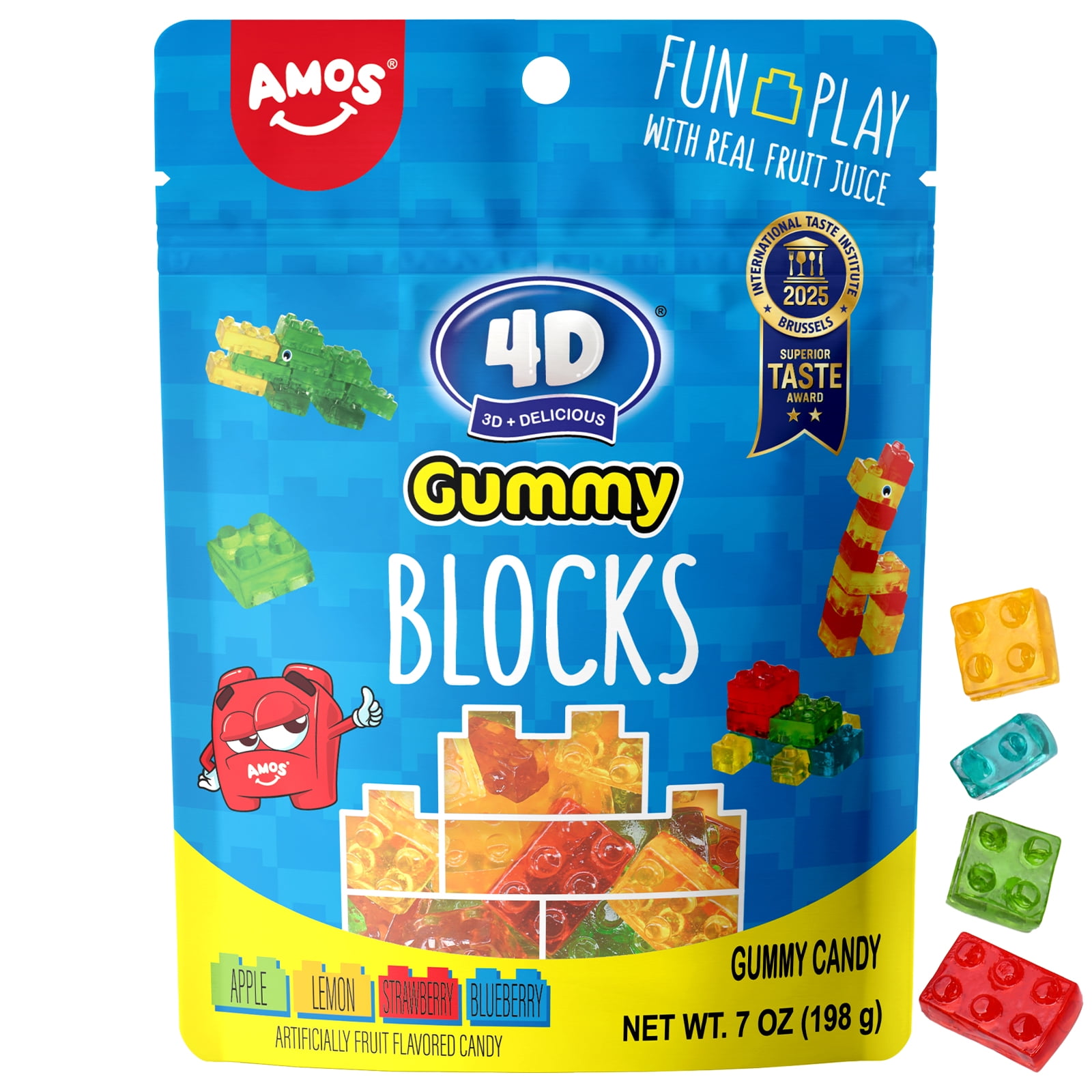 AMOS, Gummy Candy, 7 oz, Multicolor, Edible Building Bricks for