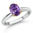 thumbnail image 2 of Gem Stone King 10K White and Yellow Gold Purple Amethyst Solitaire Engagement Ring for Women (1.15 Cttw, Oval 8X6MM, Gemstone February Birthstone, Available in Size 5, 6, 7, 8, 9), 2 of 4