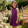 thumbnail image 2 of Ruyang Teen Girls Halter Sleeveless Dresses Ruffle Hem Slim Fit A-Line Swing Dresses Summer Trendy Solid Casual Breathable Skirts, 2 of 7