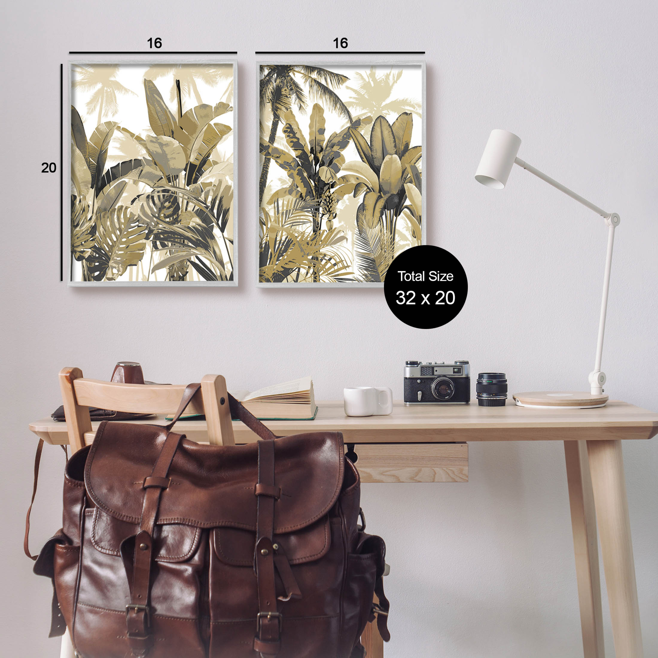 Tropical Jungle Plants Vegetation Botanical & Floral Graphic Art Gray Framed Art Print Wall Art, Set of 2