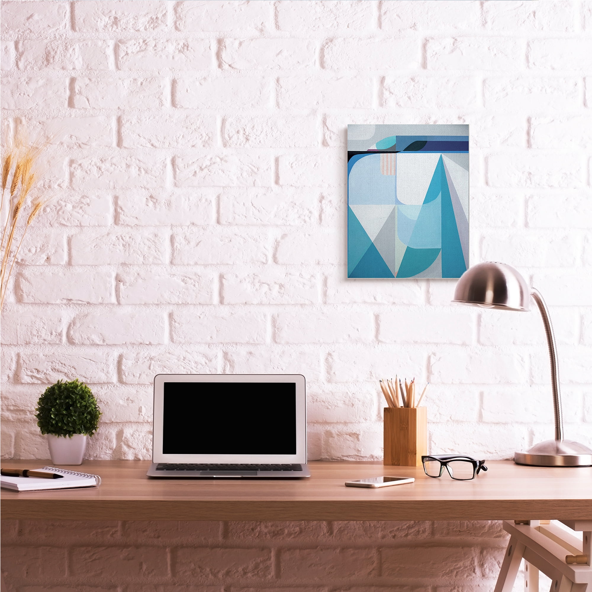 Stupell Industries Abstract Geometric Shapes Pop Blue White,16 x 20,Designed by Marion Griese