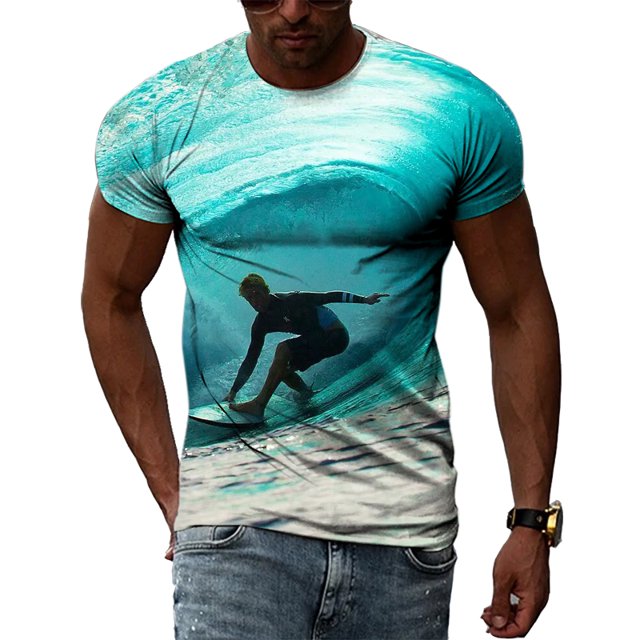 Mode Été Cool Surf Sports T-Shirts Graphiques Hommes Personnalité Intéressante Impression Créative 3D Col Rond Manches Courtes Hauts