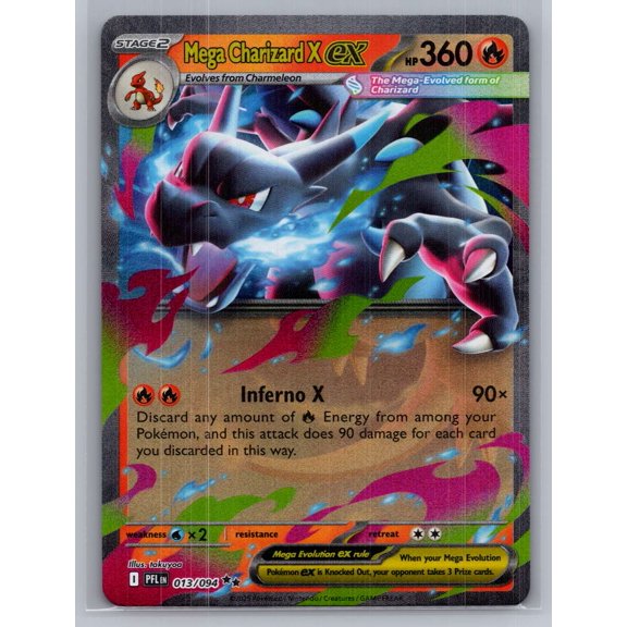 Collectible Mega Charizard X EX Holo RR #13/94 2025 Mega Evolution Phantasmal Flames Pokemon Trading Card