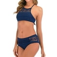 thumbnail image 6 of WREESH Womens Two Piece Swimsuit Halter Lace Lingerie Set High Waisted Bikini Bicolor Fashion Casual Waist Slim Hollow Out Solid Color Bikinis Sets Beach Bathing Suit Blue, 6 of 7