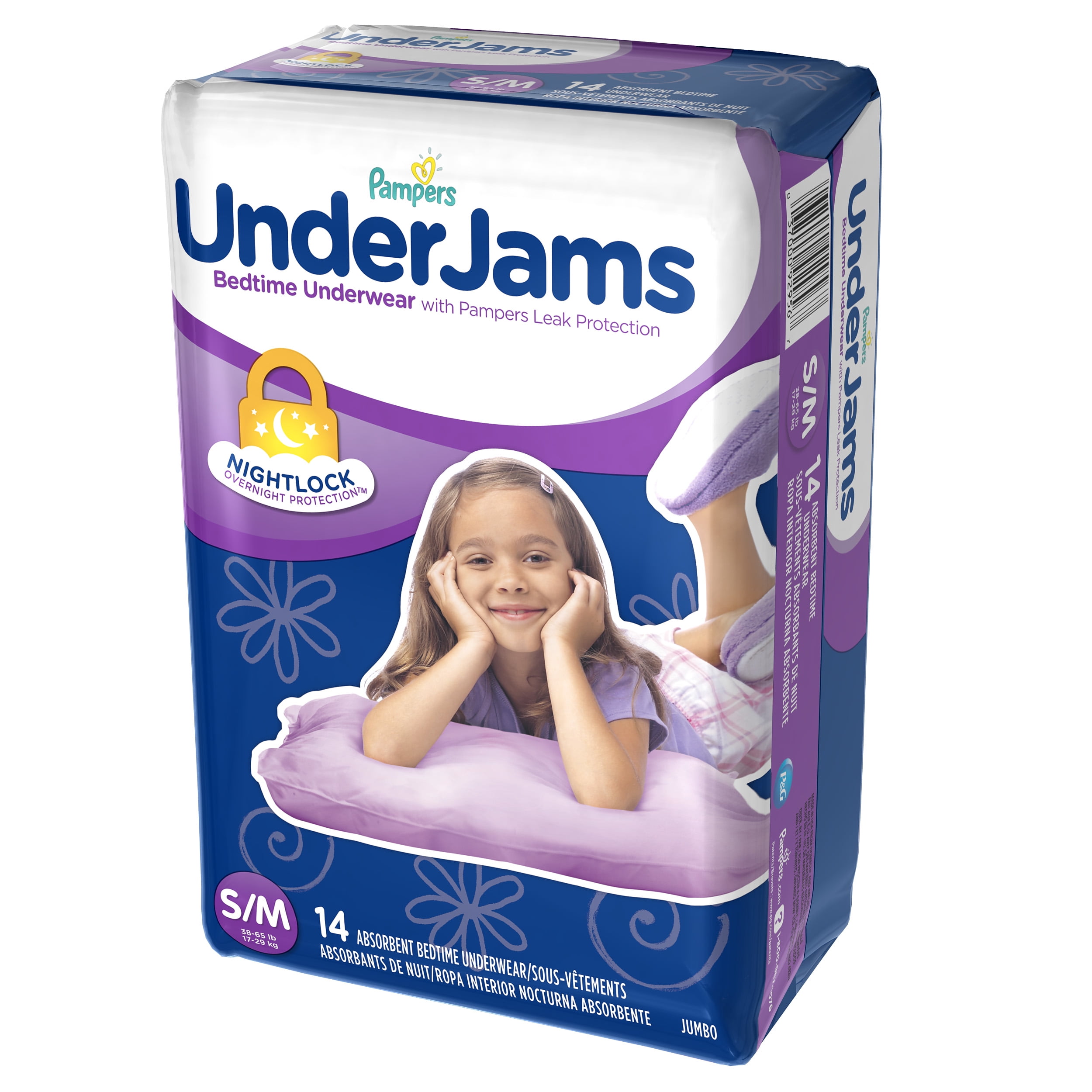 Pampers UnderJams Girls Bedtime Underwear, Size S/M, 14 count