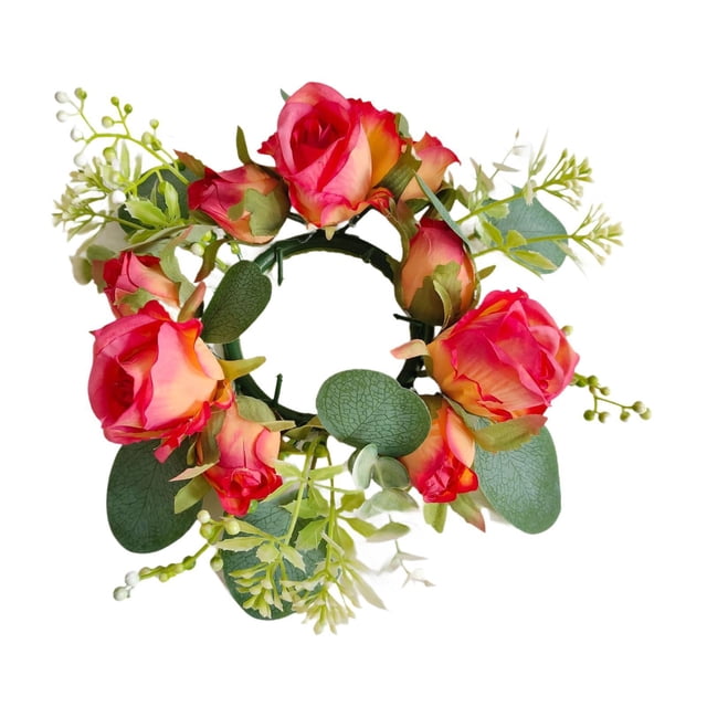 Candelabro con forma de anillo, corona de rosas artificiales, decoración para fiestas, salas de estar, puertas de entrada, festivales y ceremonias. Rosa oscuro