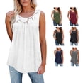 thumbnail image 4 of Camisetas sin mangas con cuello redondo para mujer, camisa informal holgada de encaje de Color puro, plisada, sin mangas, para la vida diaria, 4 of 6