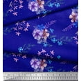 thumbnail image 3 of Soimoi Blue Cotton Poplin Fabric Leaves & Periwinkle Floral Printed Fabric 1 Yard 42 Inch Wide, 3 of 3