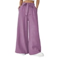 thumbnail image 2 of LEKWK Wide Leg Pants Woman High Waisted Drawstring Casual Pants with Pockets Loose Fit Comfy Palazzo Pants Spring Summer Fashion Outfits, 2 of 5