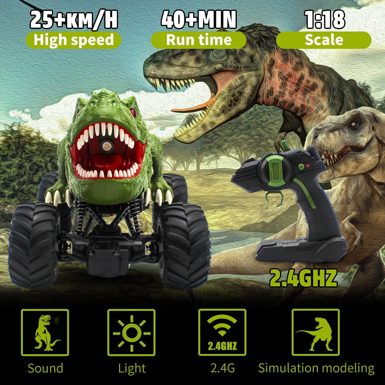 Dinossauro Brinquedo Rc Monster Truck Toy 2.4 Ghz Controle Remoto