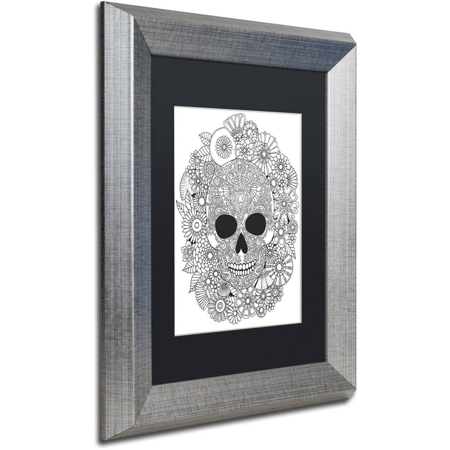 Trademark Fine Art "Sugar Skull Wreath" Canvas Art by Hello Angel, Black Matte, Silver Frame