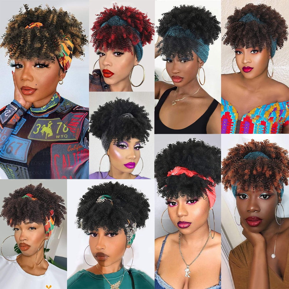 SUCS Headband Wig for African Women Curly Hair Bangs One Piece Headband Wig Synthetic Wig Headband