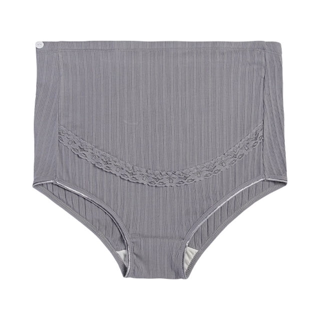Ladies Comfortable Prenatal Solid Color Lace Large Size Abdominal Panties High Waiste Underpants