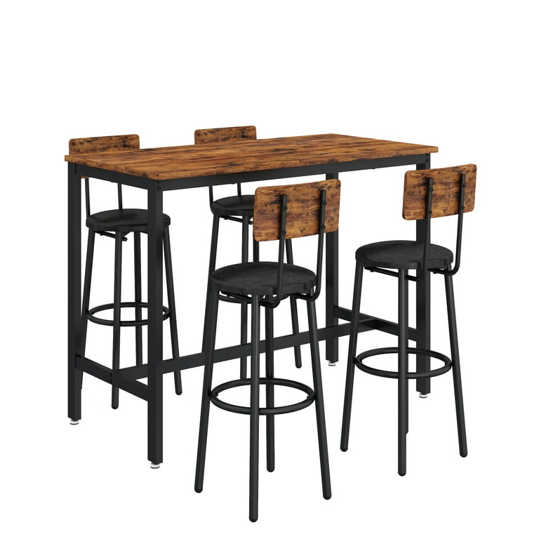SOOZEE Rustic Brown Bar Table Set with 4 Bar Stools Stylish PU