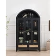 thumbnail image 3 of LAZZO 75" Arched Pantry Cabinet with Glass Doors, Rattan Drawers and Anti-Tipping Storage Cupboard for Kitchen and Living Room, Black, 3 of 8