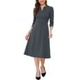 thumbnail image 1 of Vestido de trabajo para mujeres INSPIRE CHIC, corte A, mangas 3/4, vestido midi elegante, gris oscuro, talla S, 1 of 6