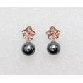 thumbnail image 2 of Faship Ruby Crystal Shell Pearls Orchid Flower Dangle Pierced Earrings, 2 of 3