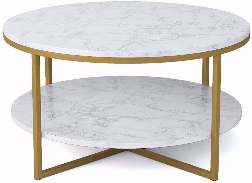 Round Coffee Table Modern Marble Style, Circle White Coffee Table With Storage