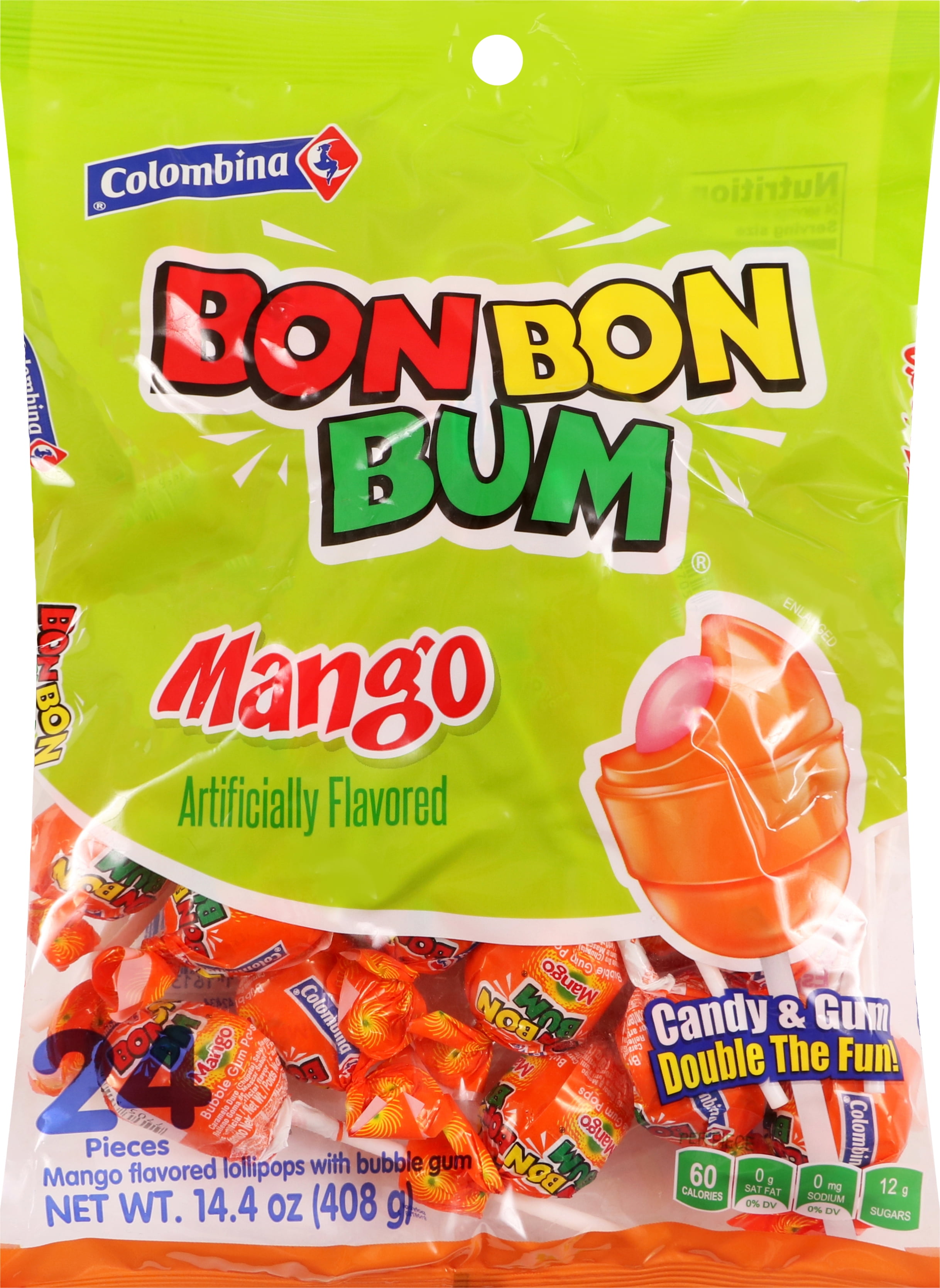 Colombina Bon Bon Bum Sour Bubble Gum Pops, 6 oz (Pack of 12