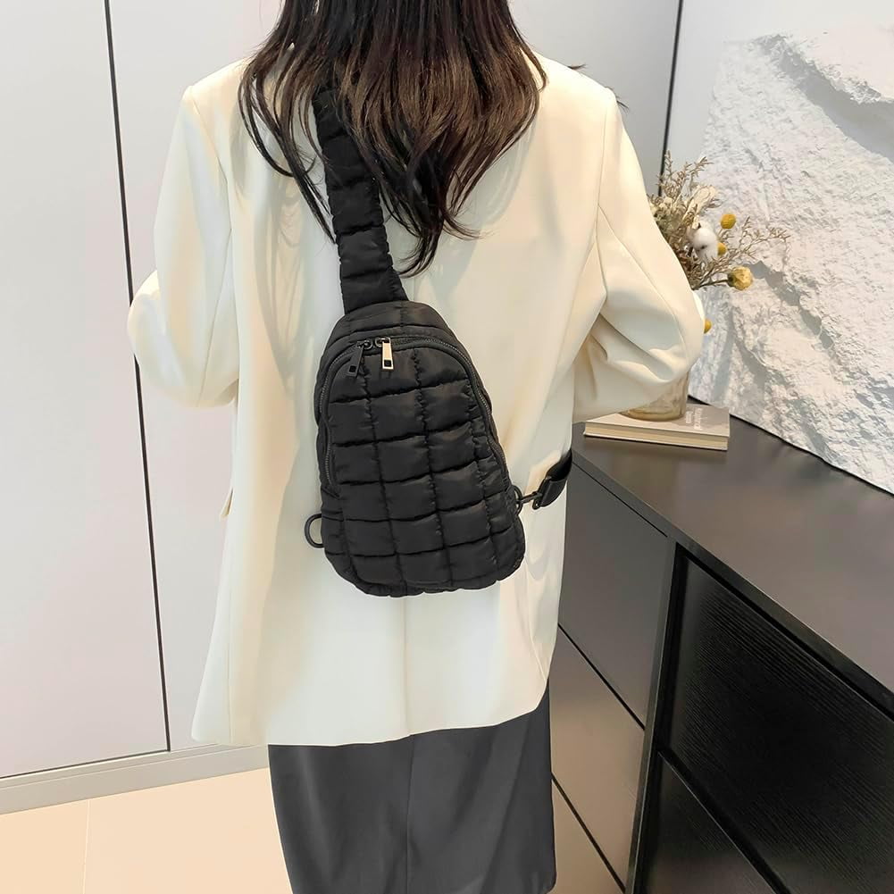 HMSHA Sling Bag Puffy Crossbody Purse for Women Fanny Pack Chest Bag Puffy Waist Bag
