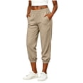 thumbnail image 3 of cocolona Womens High Waist Casual Capri Joggers Solid Color Elastic Waist Straight Workout Lounge Pants with Pockets, 3 of 5