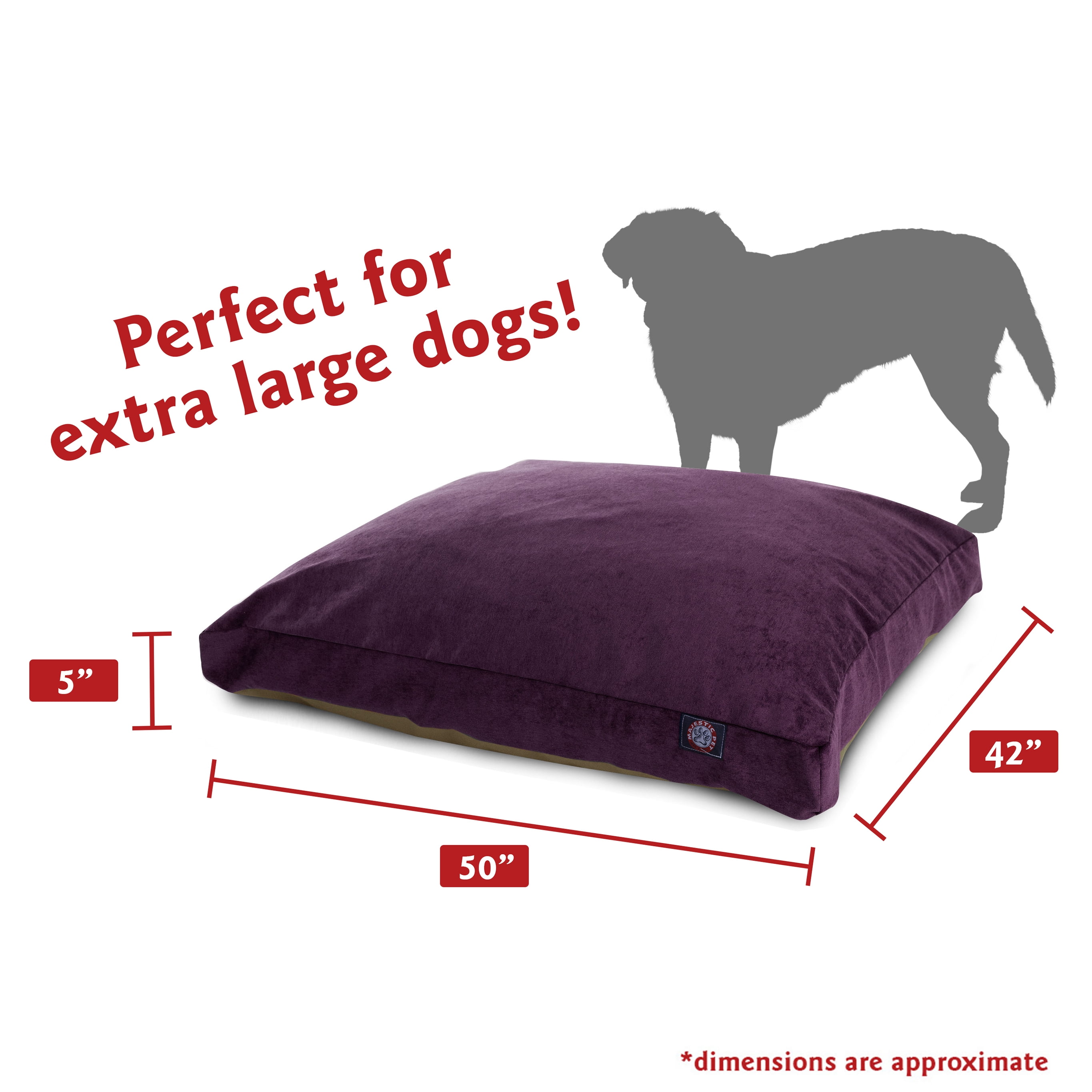Majestic Pet | Villa Velvet Rectangle Pet Bed For Dogs, Removable Cover, Aubergine, Extra Large