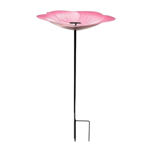 Comedero para pájaros de exterior, bonito y resistente, de metal, decorativo y con forma de baño para pájaros. Rosa