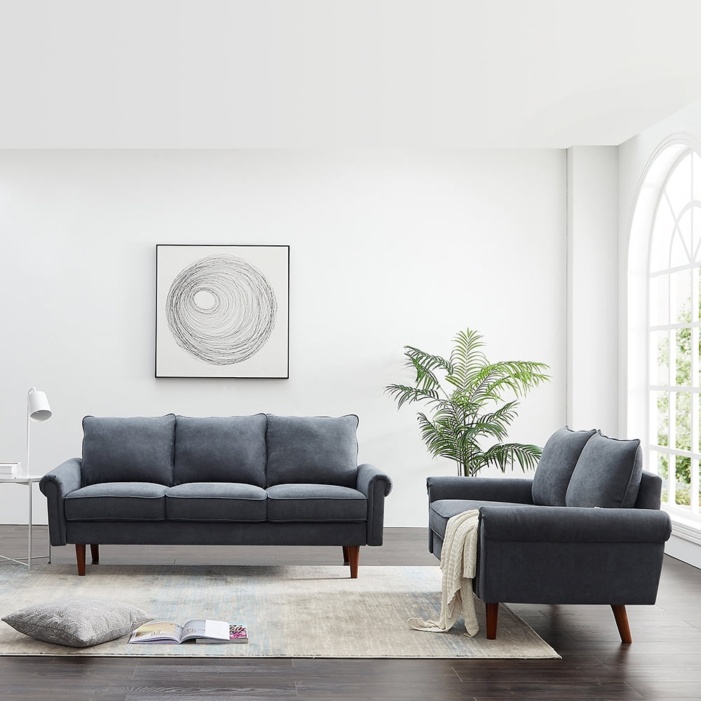 Kepooman 3P + 2P Velvet Sectional Sofa Set with Curved Arm for Living Room, 5-Seater, Gray Kepooman 3P + 2P Velvet Sectional Sofa Set with Curved Arm for Living Room, 5-Seater, Gray