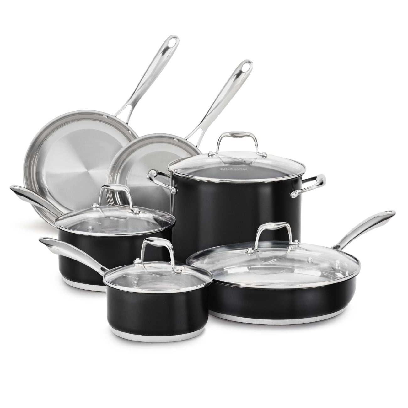 KitchenAid KCSS10OB 10 Piece Onyx Black Stainless Steel Cookware Set Kitchenaid 10 Piece Stainless Steel Cookware