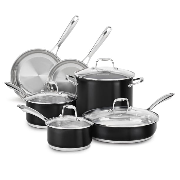 KitchenAid KCSS10OB 10 Piece Onyx Black Stainless Steel Cookware Set