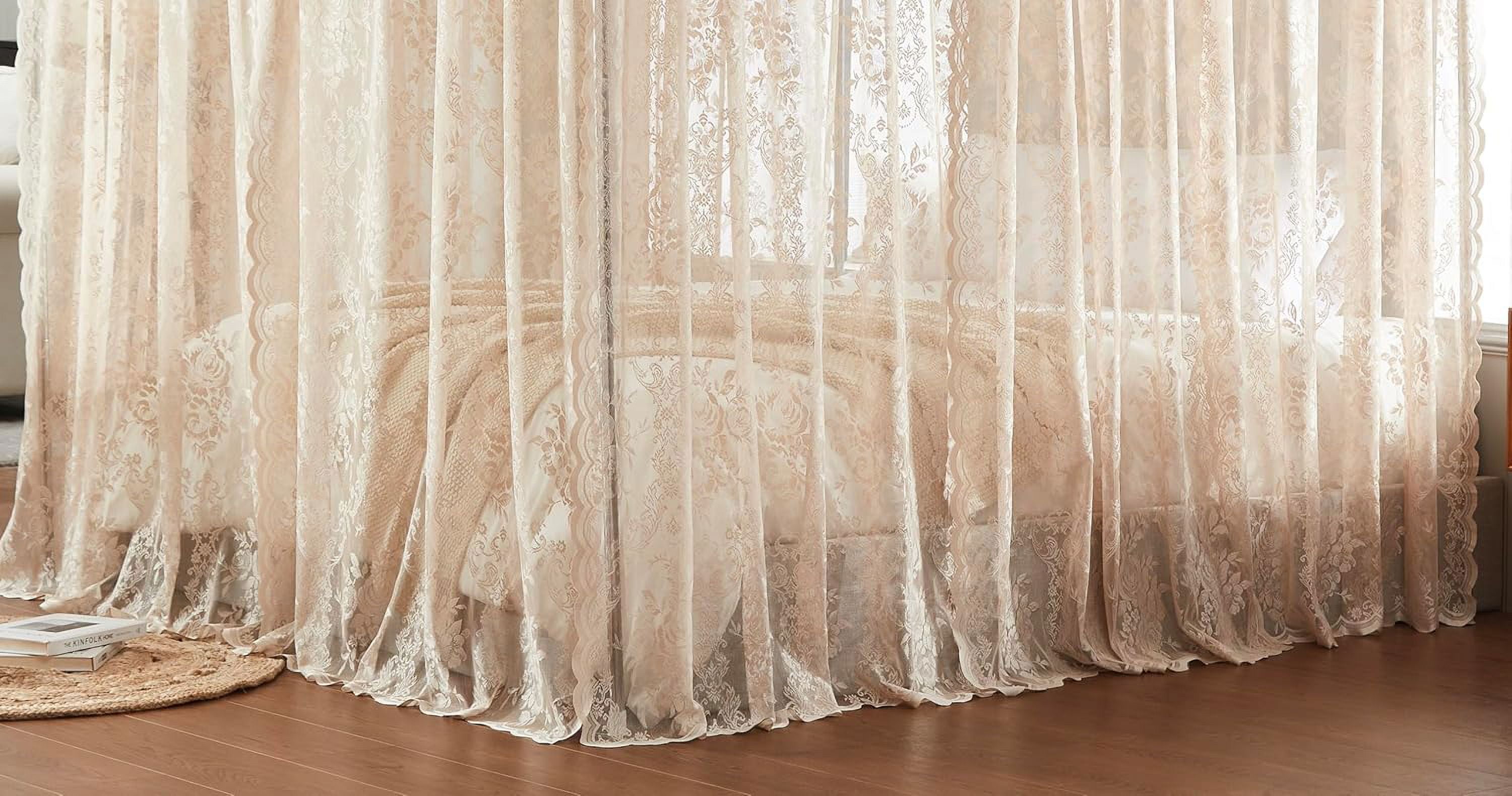 Warm Home Designs Lace Canopy Bed Curtains Set Consists of 8 48" x 78" Linen Canopy Curtains with Tie-Backs. Queen Canopy Bed Curtains or King Bed Canopy Curtains for Coquette Bedroom Decor. LC Linen