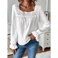 thumbnail image 3 of Women'S Fall Puff Long Sleeve Square Neck Loose Cute Casual Blouse Shirt Top White XL, 3 of 8