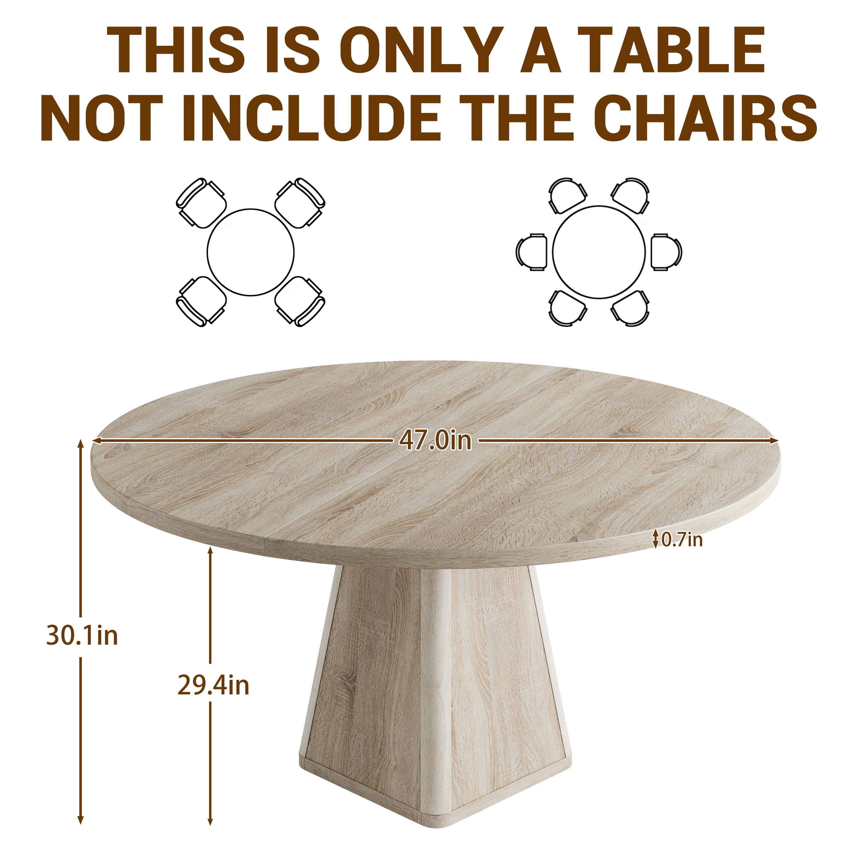Round Dining Table for 6, LEGAHOME 47in Kitchen Dining Table with 0.7in Thick Tabletop, Wood Circle Pedestal Table for Dining Room, Natural Wood(Only Table)