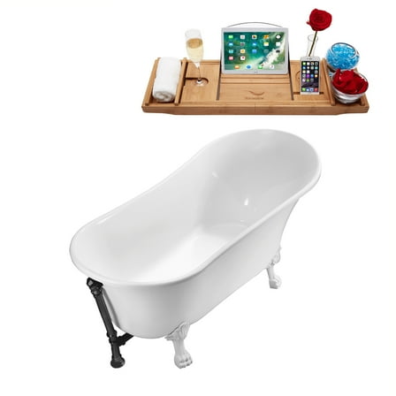 67" Streamline N340WH-BL Soaking Clawfoot Tub and Tray With External Drain