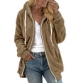 thumbnail image 3 of Women's Warm Winter Hooded Coat Jacket Outwear Zipper Neck Long Sleeve Casual Daily Wear Loungewear Travel Ultra Soft All Day Comfort Cozy | CSEONE,Khaki XL, 3 of 9