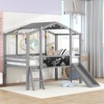 thumbnail image 2 of Harper & Bright Designs Twin Size Loft Bed with Slide Low Loft Bed Solid Wood House Bed with Blackboard and Light Strip on The Roof, Gray, 2 of 12