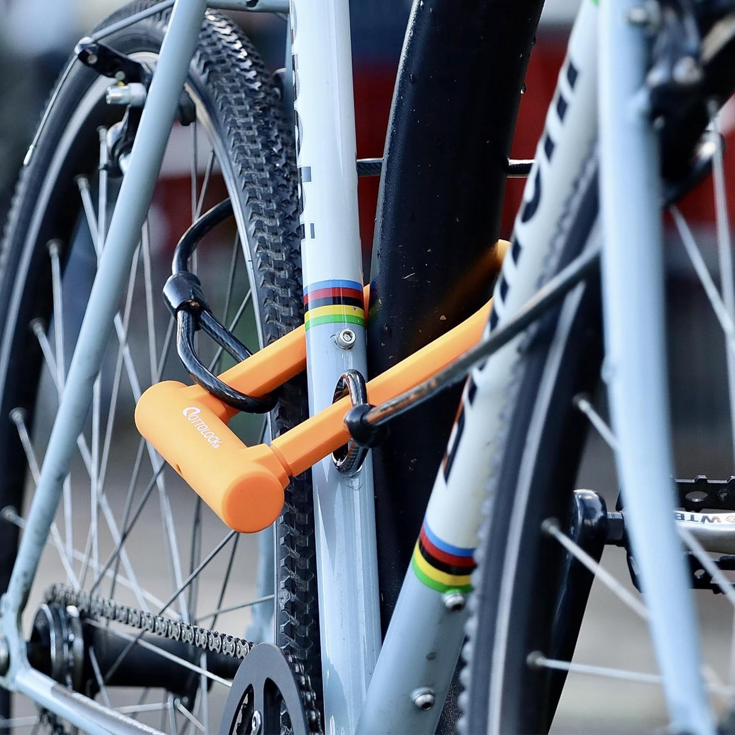 Compact U-Lock and Cable Bundle - Heavy Duty Anti Theft Bicycle U-Lock with Keys, Silicone-Coated, Bike Accessories, Orange