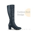 thumbnail image 3 of BLISSFUL STEP Women's Knee High Boots Square Toe Slouch Chunky Heel Navy Blue 7, 3 of 6