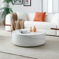 thumbnail image 5 of 31.49'' Round Coffee Table with Marble Texture, Modern Low Drum Circle Fiberglass Coffee Table, Side Table Accent Table for Living Room, Outdoor, No Need Assembly, White, 5 of 7