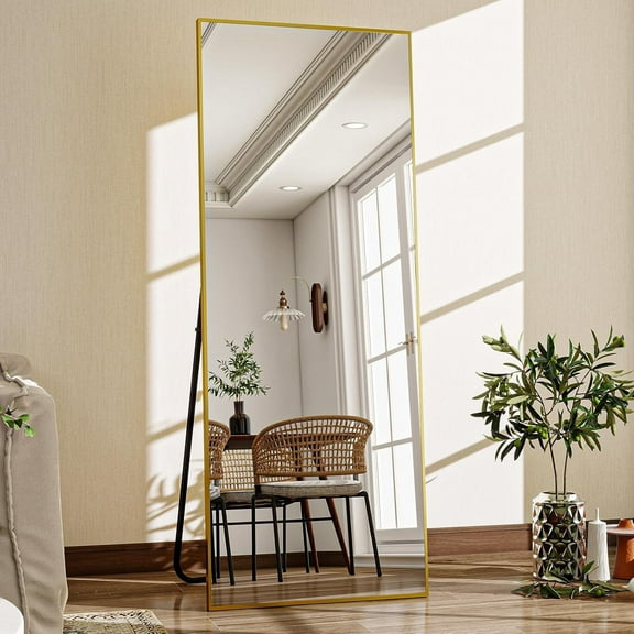 68" x 22" Gold Full Length Mirror, Floor Body Mirror with Stand Aluminum Alloy Frame, Standing Hanging or Leaning for Bedroom Living Room