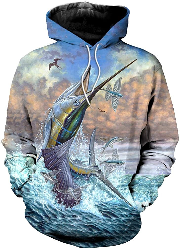 Takra Gold Unisex Cool Chase Hook Fish Fun 3D Hooded Sweatshirt Pullover Hoodies