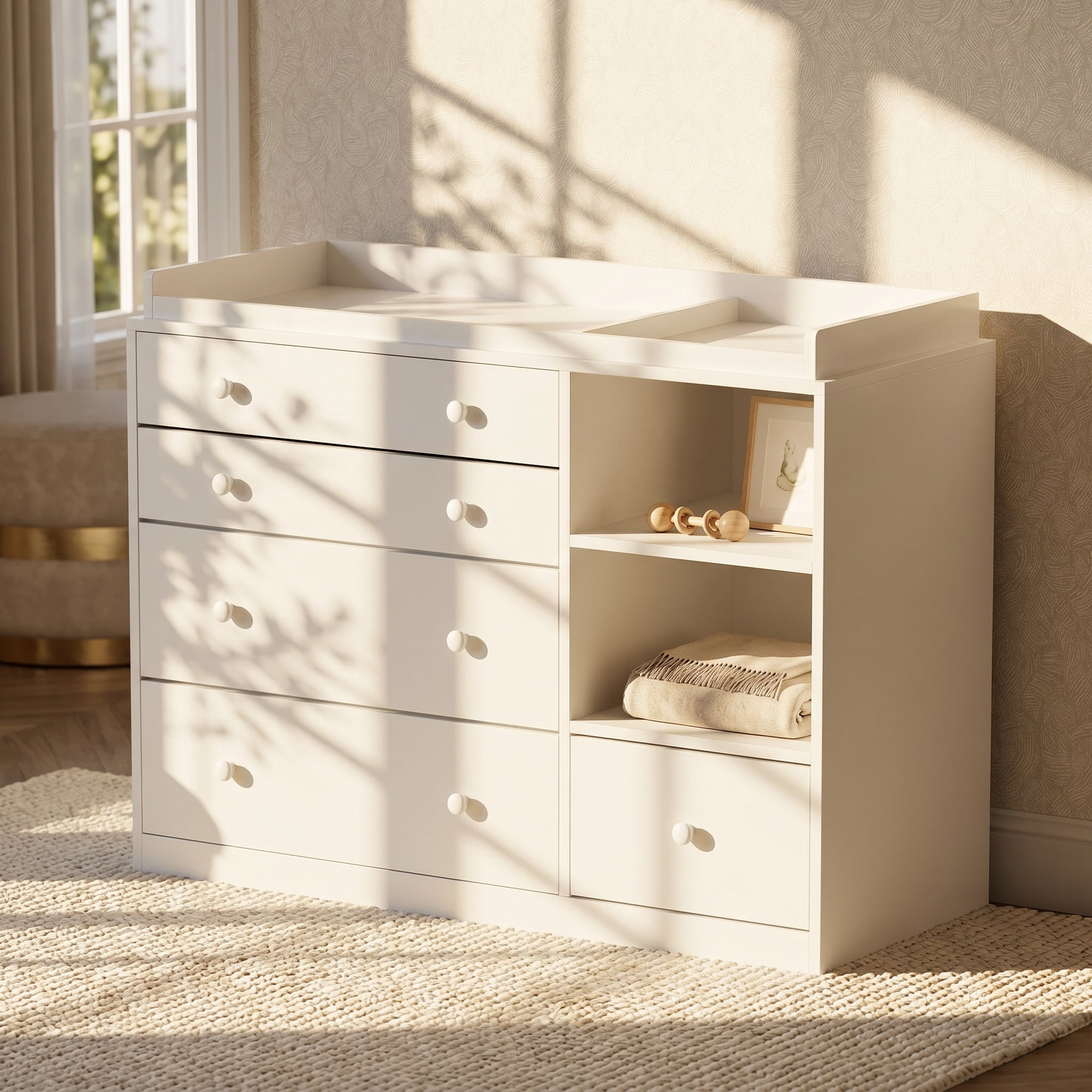 OXYLIFE Baby Changing Table Dresser Nursery Chest with Storage-Infant & Toddler, 5 Drawers, White