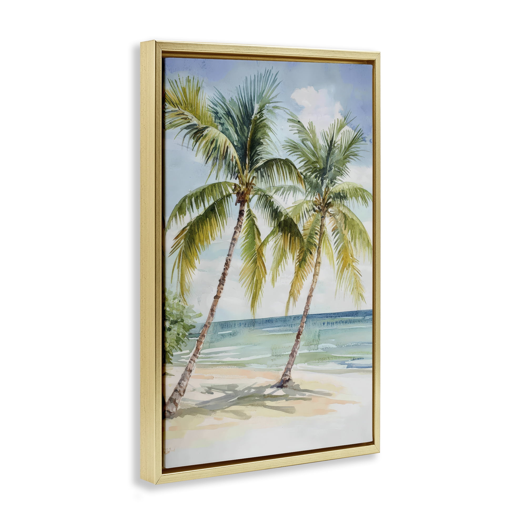 Stupell Industries Shady Palm Beach Escape Gold Framed Floater Canvas Wall Art, design by Petal Prints Design