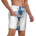 thumbnail image 3 of Picia Blue Flying Butterflies pattern Mens Swim Trunks with Compression Liner Stretch Beach Shorts Quick Dry with Zipper Pockets No-Chafing Board Shorts-XX-Large, 3 of 9