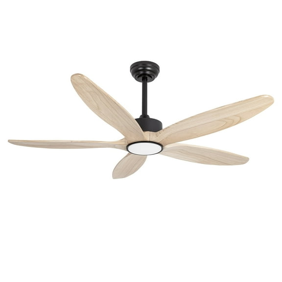 Wozzio 52-Inch Ceiling Fan with LED Light and Remote, 5 Natural Wood Blades, Modern